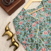 Vriksham Premium Floral Printed Readymade Blouse-Kalamkari Print-Turquoise Blue-VS4522